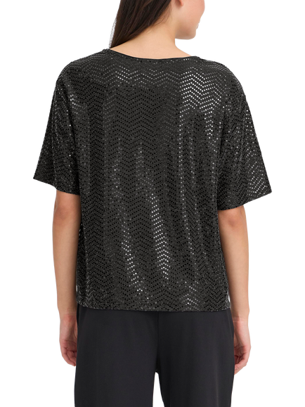 ICHI Nelenia Shimmer V Neck T-Shirt - view 2, Black