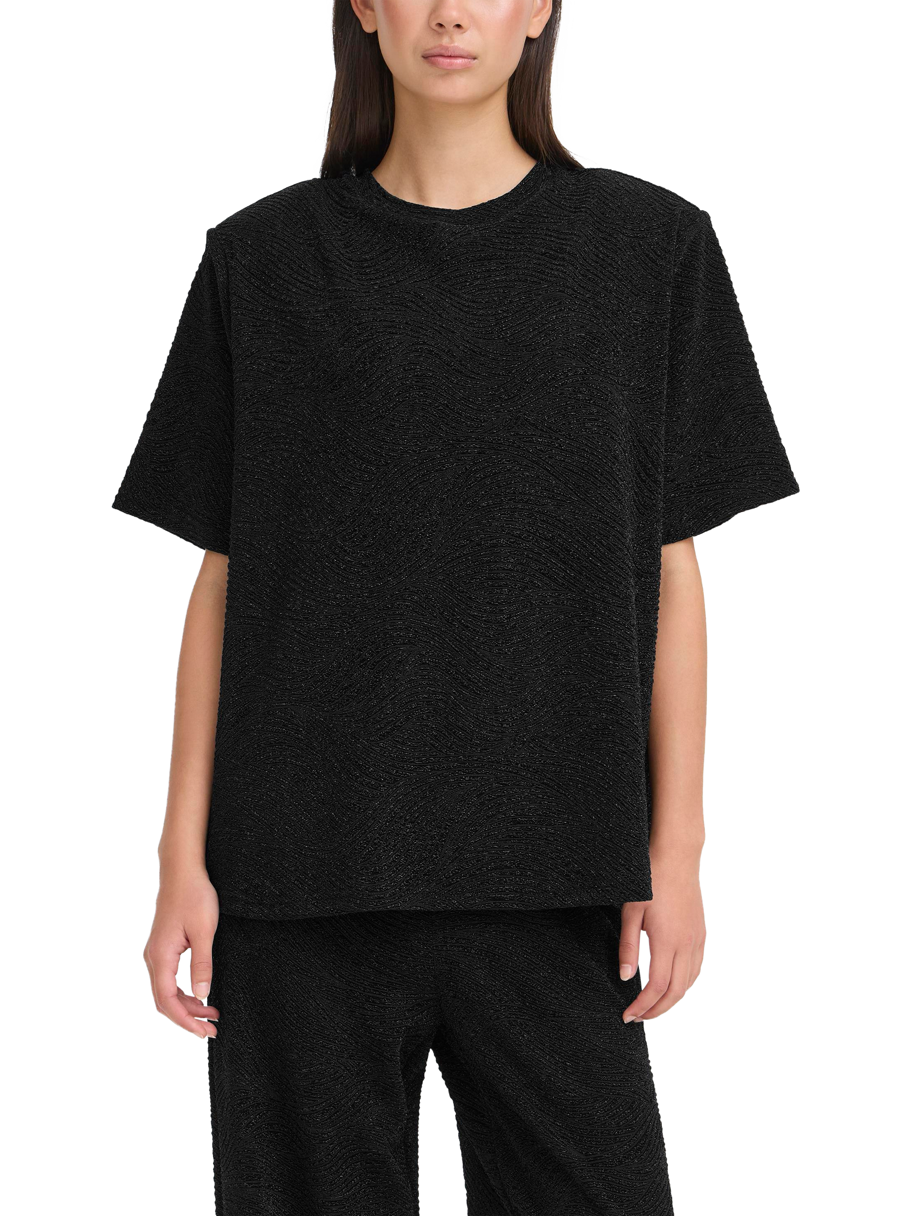 Product image 1 of 7, which shows ICHI Nareen Shimmer Top, Black, XS