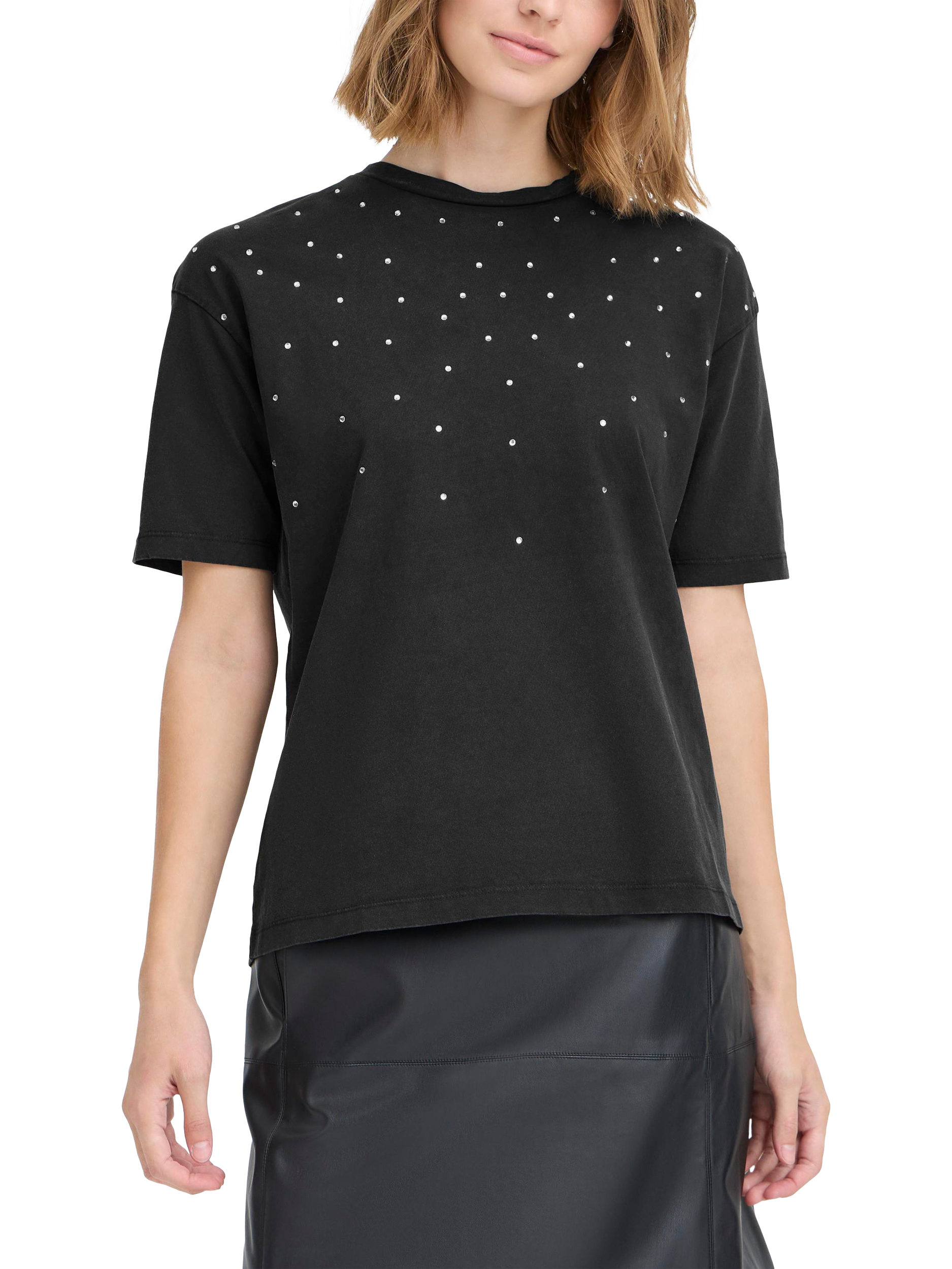 Product image 1 of 7, which shows ICHI Peonie Short Sleeve T-Shirt, Black, XS