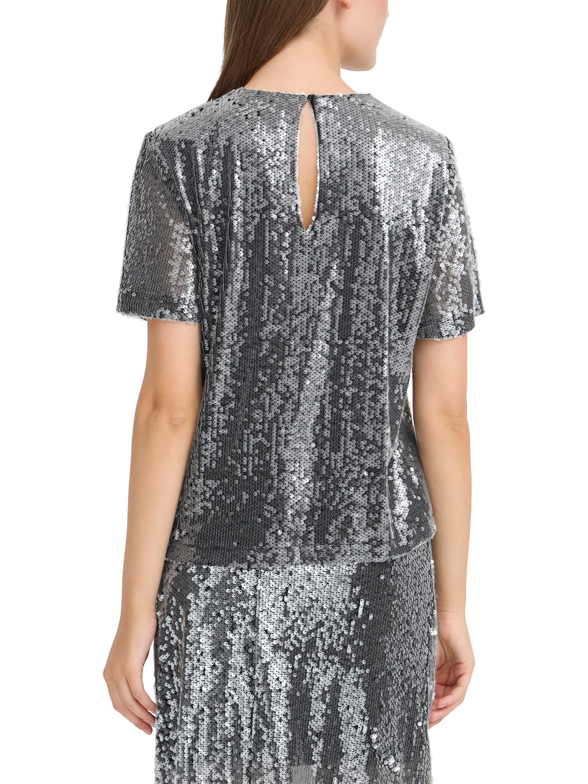 Product image 2 of 7, which shows ICHI Princa Round Neck Sequin T-Shirt , Silver, XS