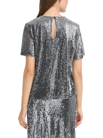 ICHI Princa Round Neck Sequin T-Shirt - view 2, Silver