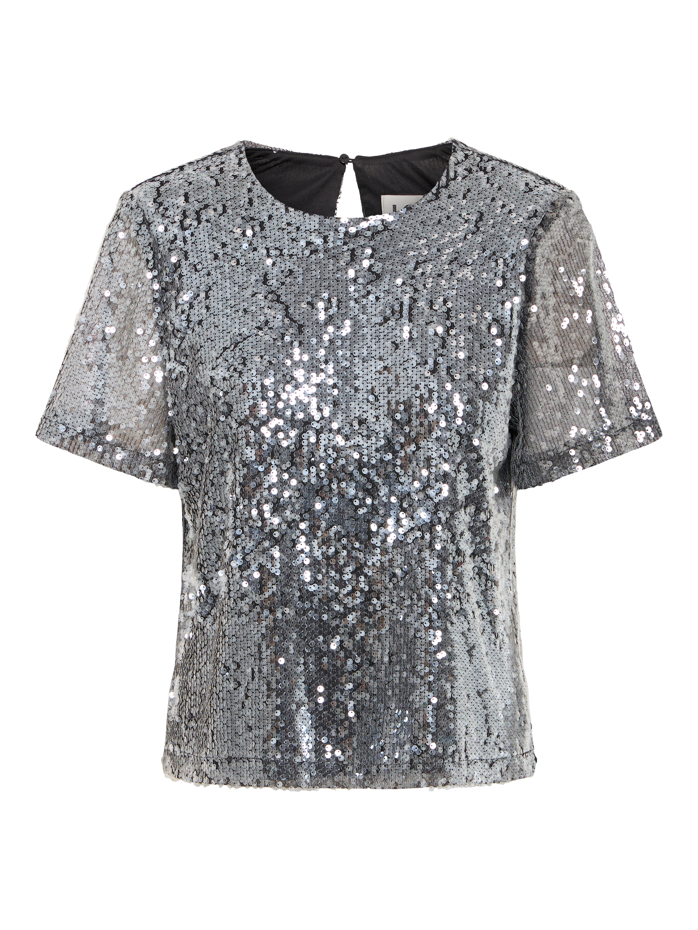 Product image 5 of 7, which shows ICHI Princa Round Neck Sequin T-Shirt , Silver, XS