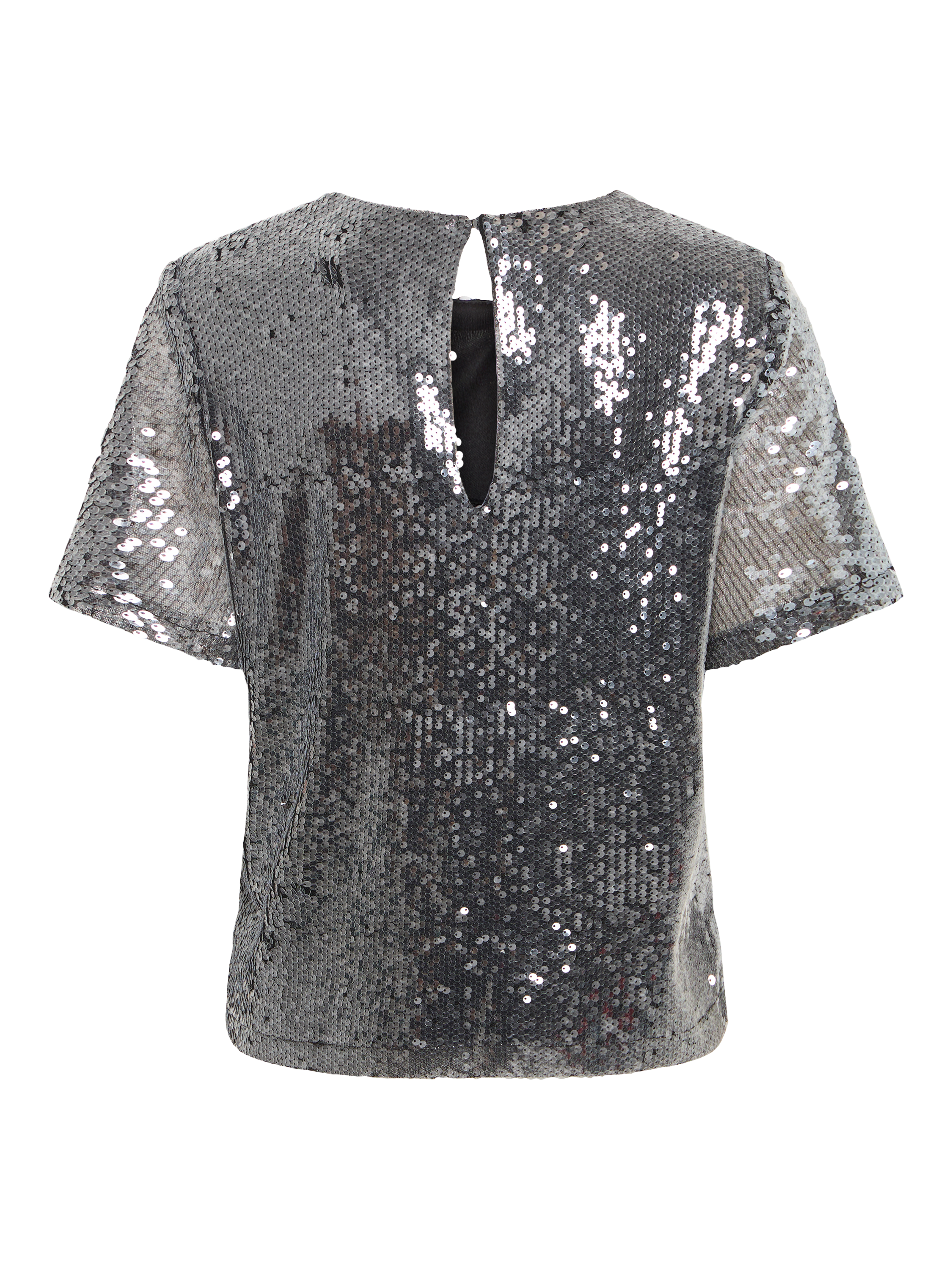 Product image 6 of 7, which shows ICHI Princa Round Neck Sequin T-Shirt , Silver, XS