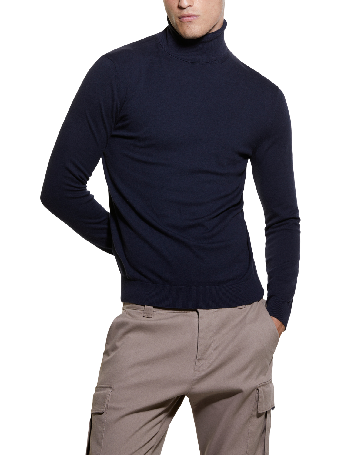 Product image 1 of 5, which shows SISLEY Cotton Blend Roll Neck Jumper, Night Blue, XXL