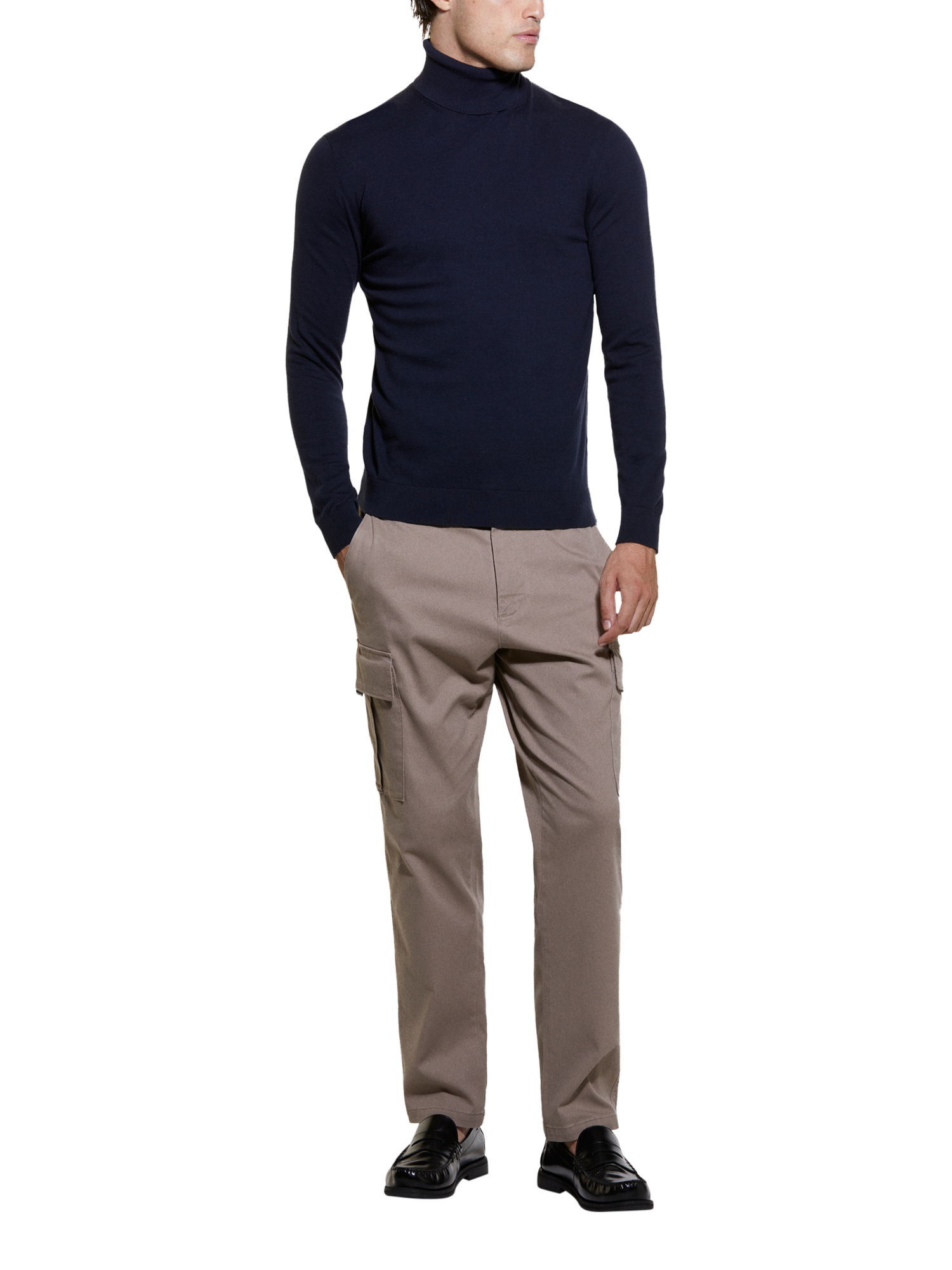 Product image 3 of 5, which shows SISLEY Cotton Blend Roll Neck Jumper, Night Blue, XXL