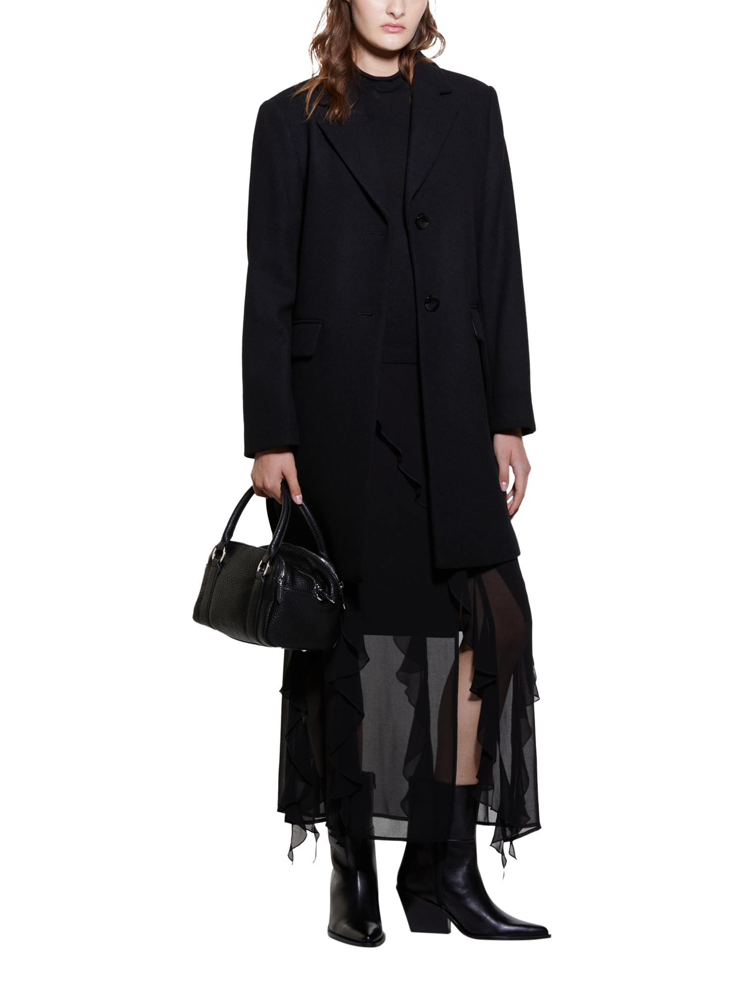 Product image 1 of 5, which shows SISLEY Single Breasted Short Overcoat, Black, 8
