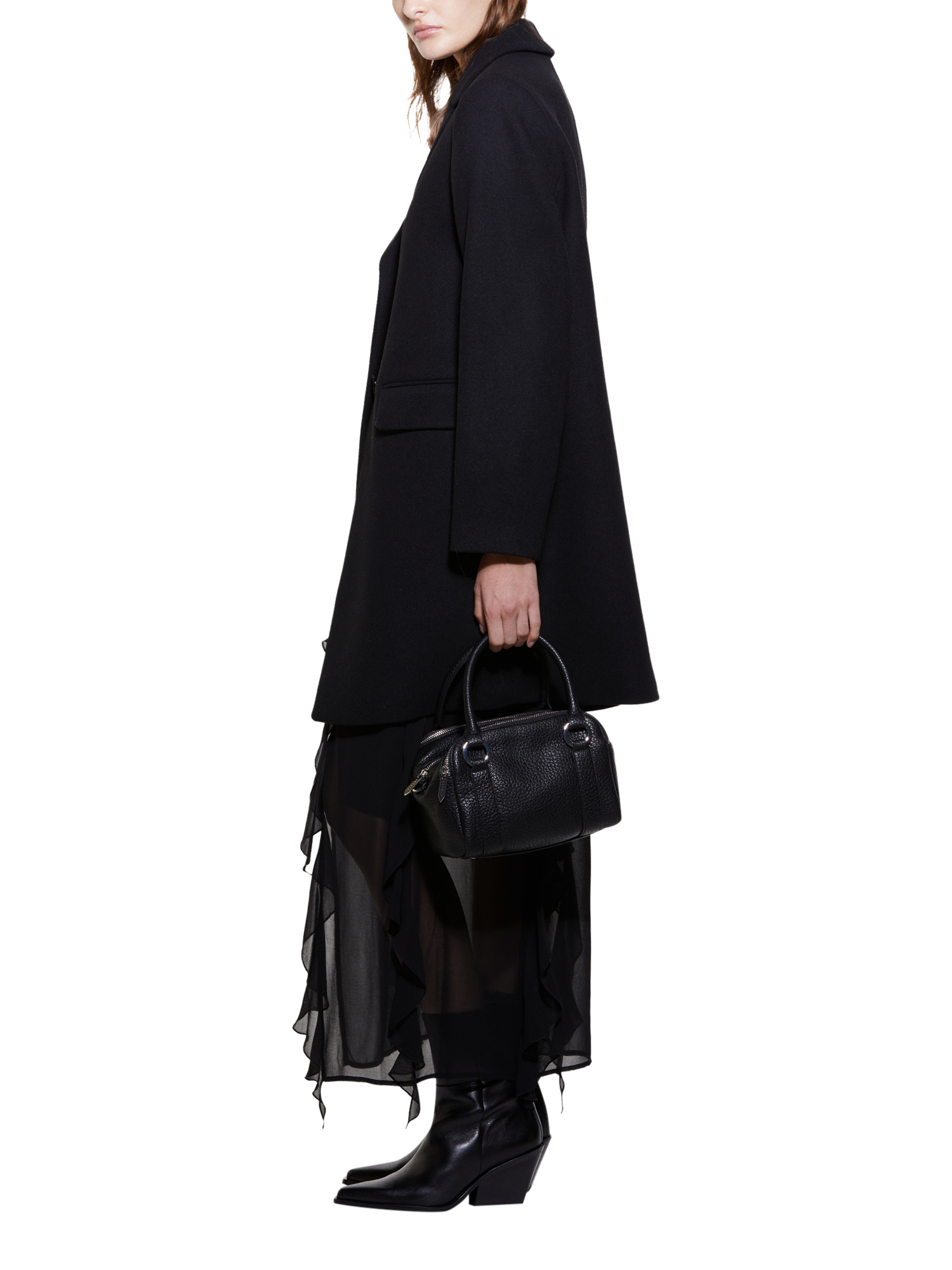 Product image 3 of 5, which shows SISLEY Single Breasted Short Overcoat, Black, 8