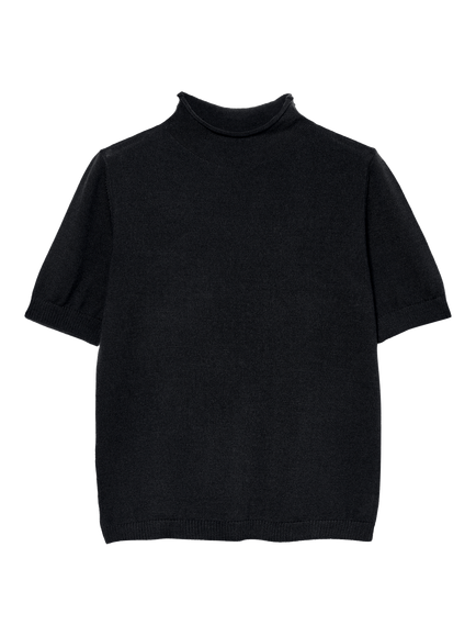 SISLEY Wool Blend Short Sleeve Roll Neck T-Shirt, Night Blue