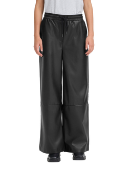 ICHI Zoma Tailored Faux Leather Wide Leg Trousers, Black