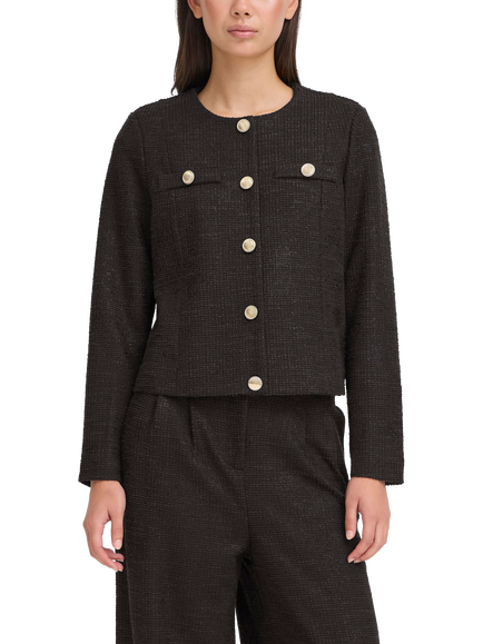 ICHI Kate Gleam Textured Collarless Jacket, Black