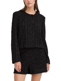 ICHI Ninky Textured Collarless Shimmer Jacket, Black