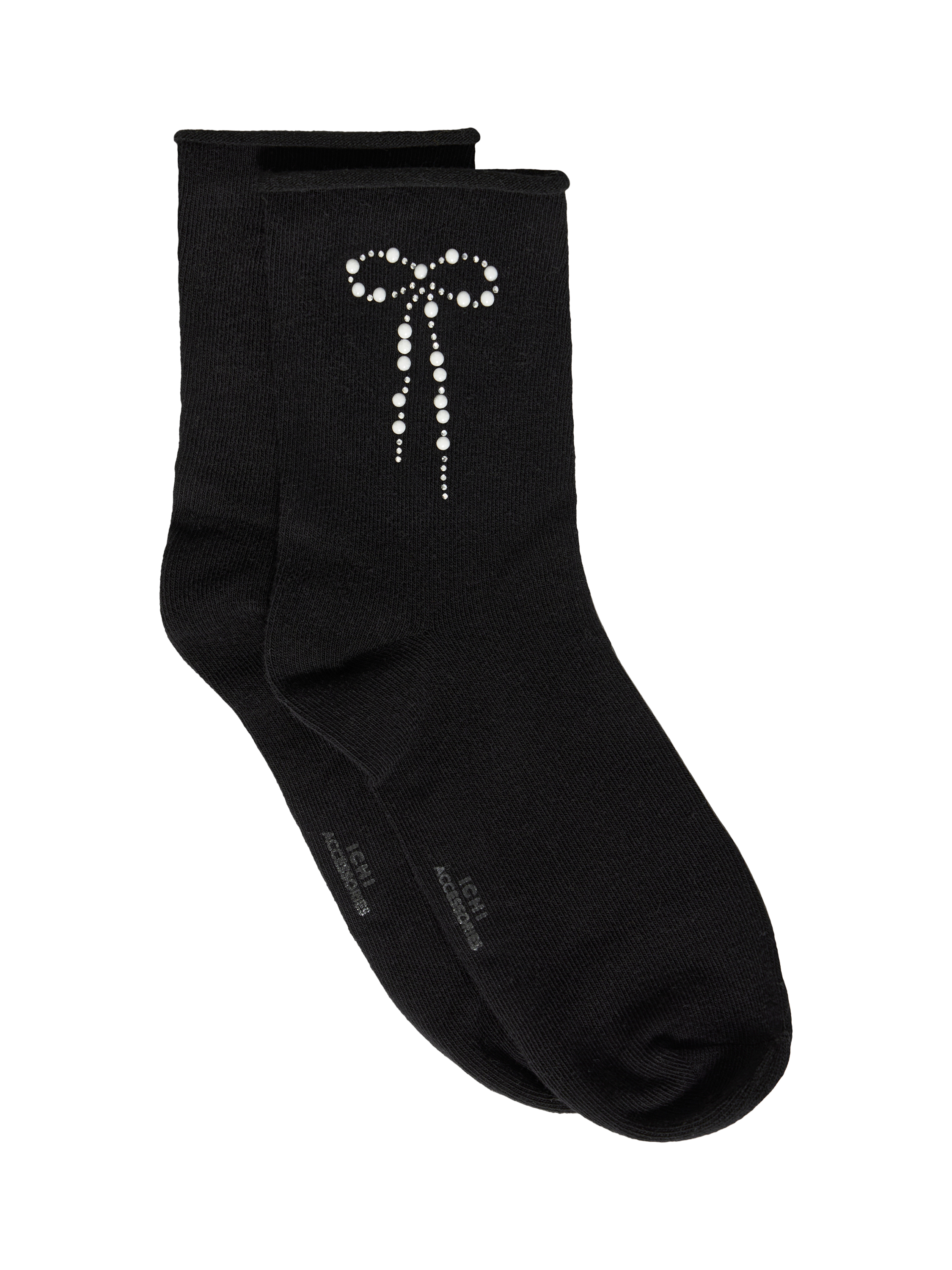 Product image 1 of 3, which shows ICHI Banitta Bow Embellished Socks, Black, One Size