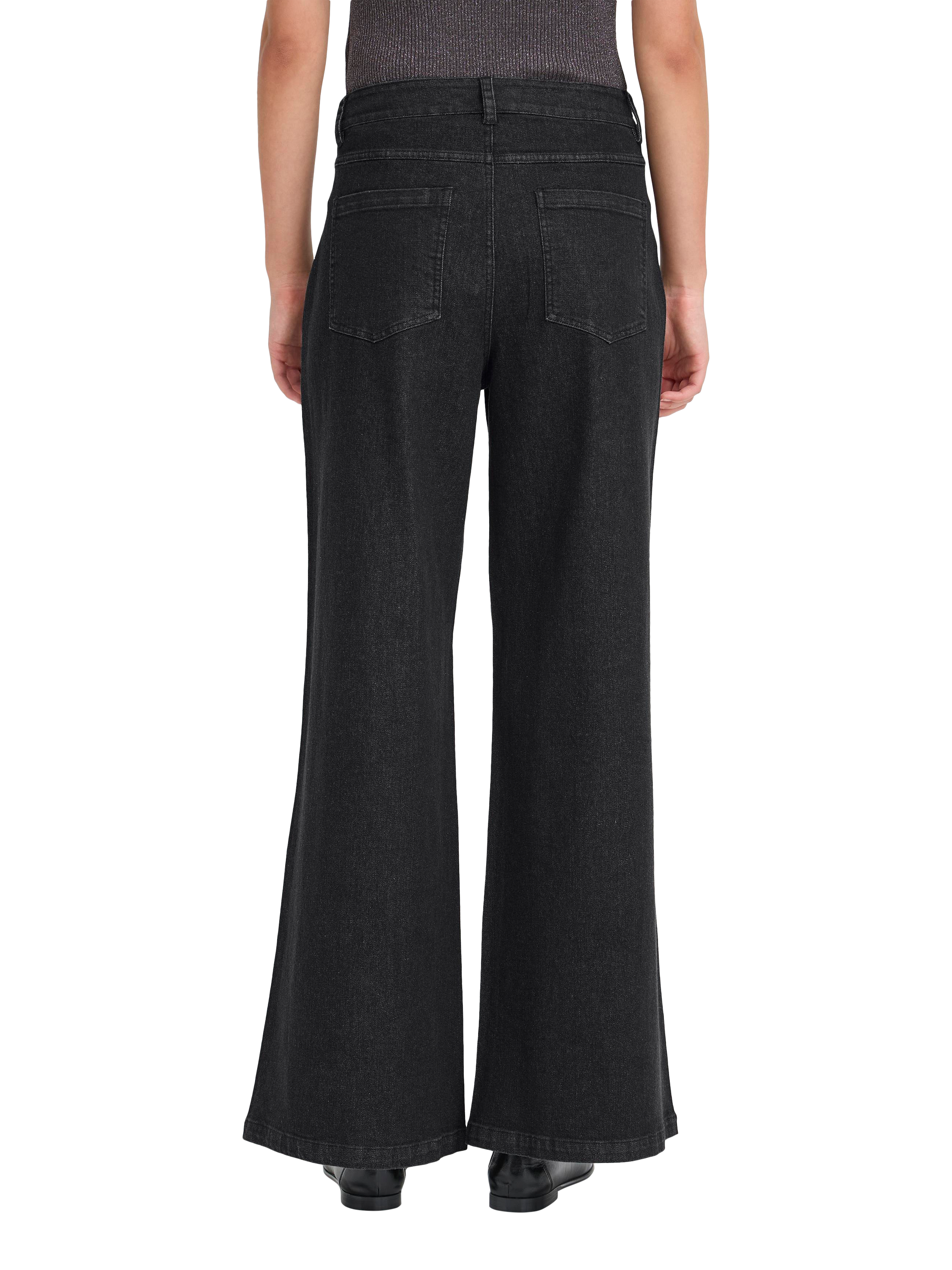 Product image 2 of 7, which shows ICHI Braidy Wide Leg Jeans, Washed Black, 25R
