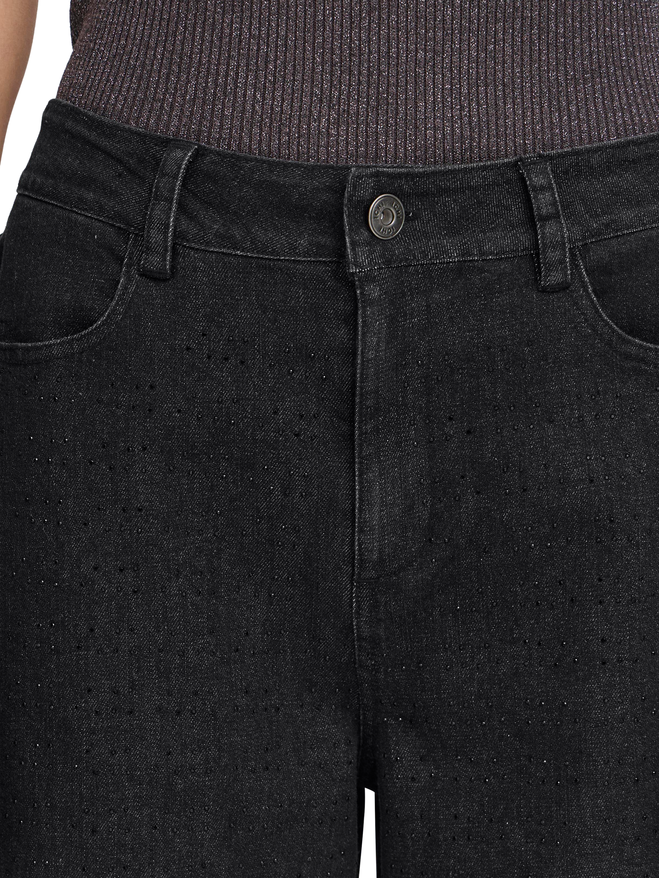 Product image 4 of 7, which shows ICHI Braidy Wide Leg Jeans, Washed Black, 25R