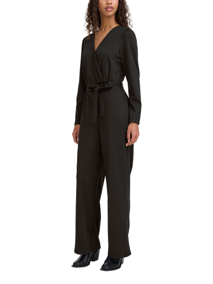 ICHI Kate Rhineshine Collared Neck Jumpsuit, Black