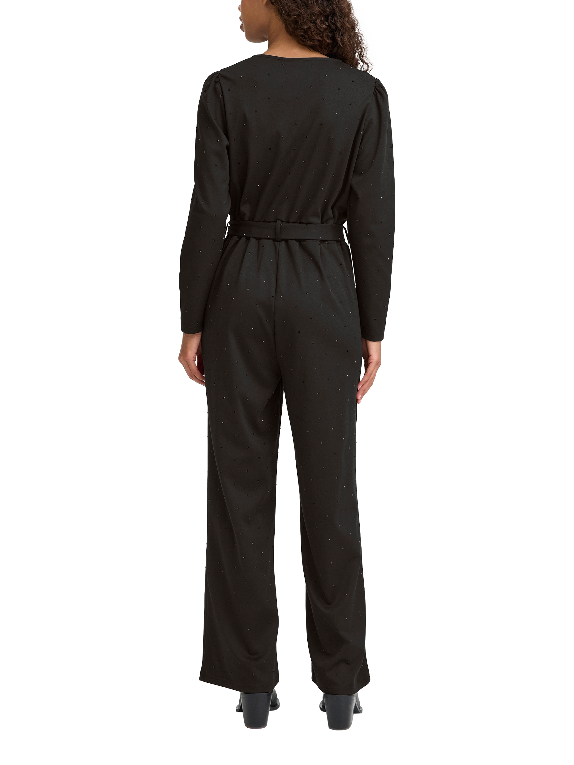 Product image 2 of 7, which shows ICHI Kate Rhineshine Collared Neck Jumpsuit , Black, XS