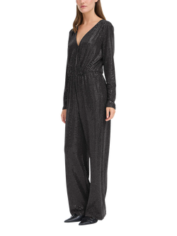 ICHI Nelenia V-Neck Long Sleeve Sequin Jumpsuit, Black
