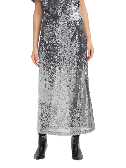 ICHI Princa Sequin A-Line Midi Skirt, Silver