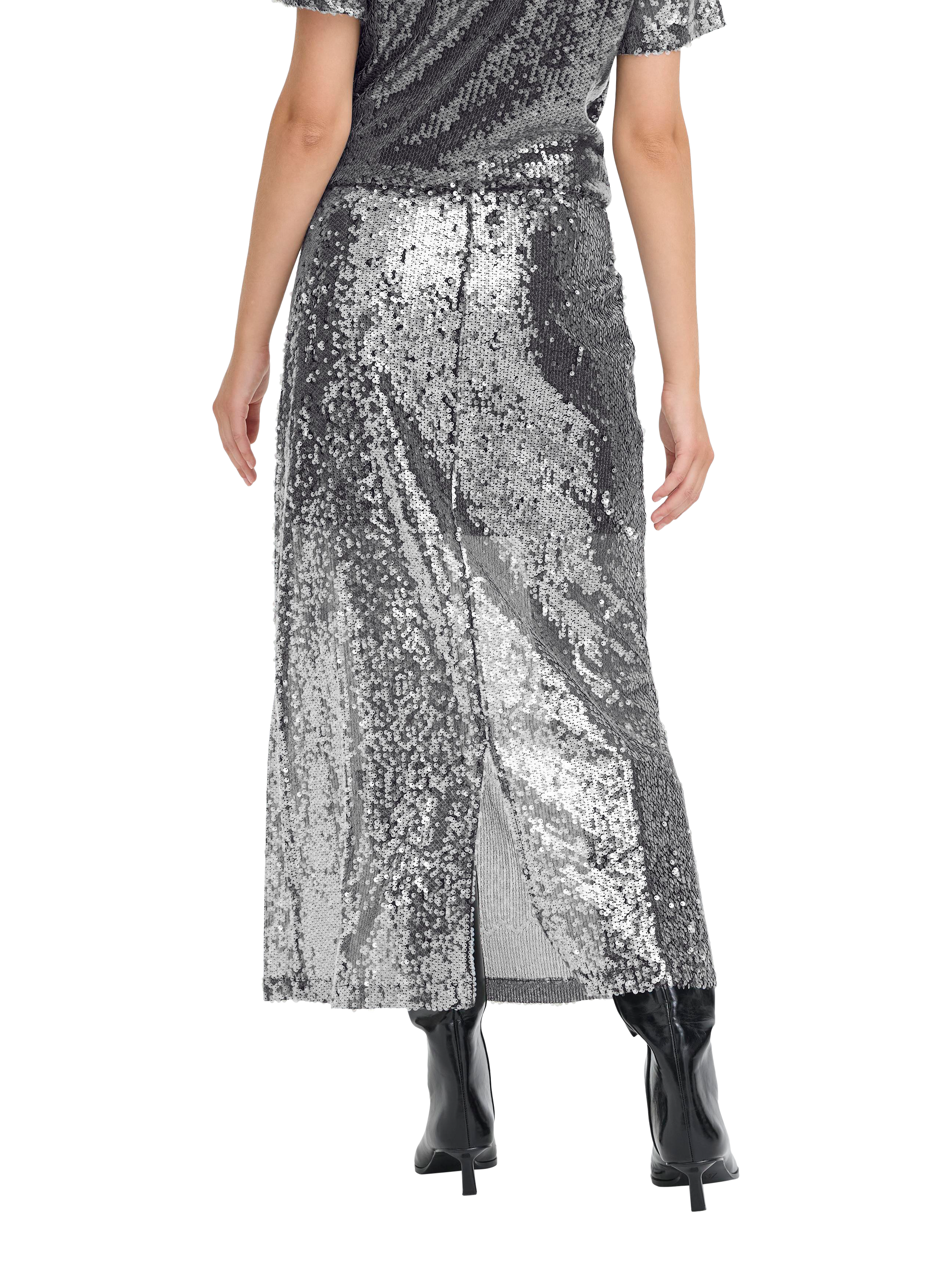 Product image 2 of 7, which shows ICHI Princa Sequin A-Line Midi Skirt , Silver, XS