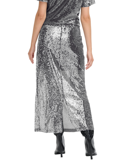 ICHI Princa Sequin A-Line Midi Skirt - view 2, Silver