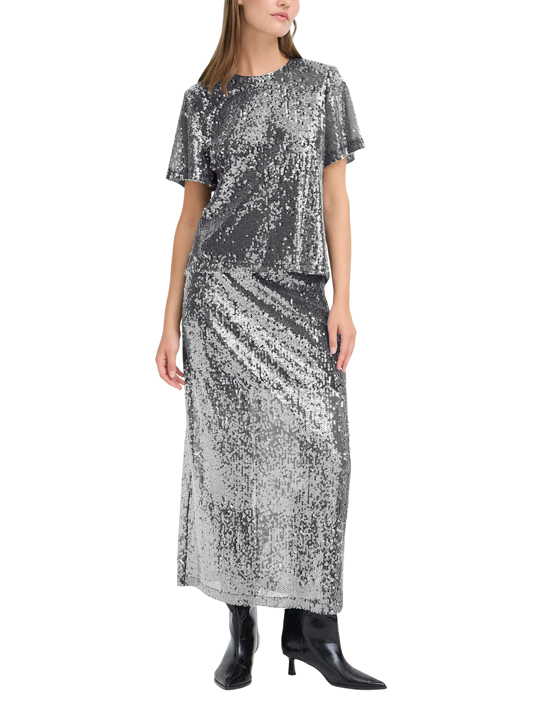 Product image 3 of 7, which shows ICHI Princa Sequin A-Line Midi Skirt , Silver, XS
