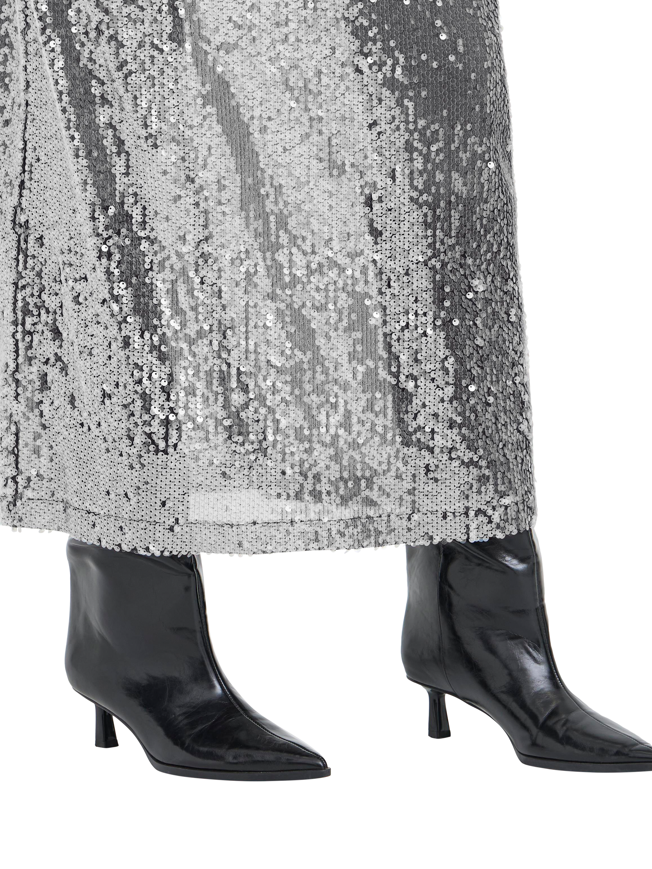Product image 4 of 7, which shows ICHI Princa Sequin A-Line Midi Skirt , Silver, XS