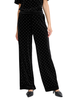 ICHI Darla Embellished Wide Leg Trousers, Black, Black
