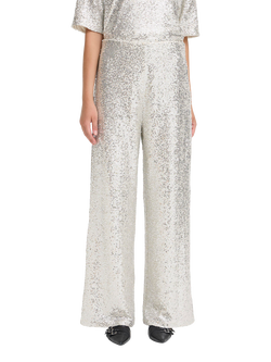 ICHI Fauca Wide Leg Sequin Trousers, Frosted Almond