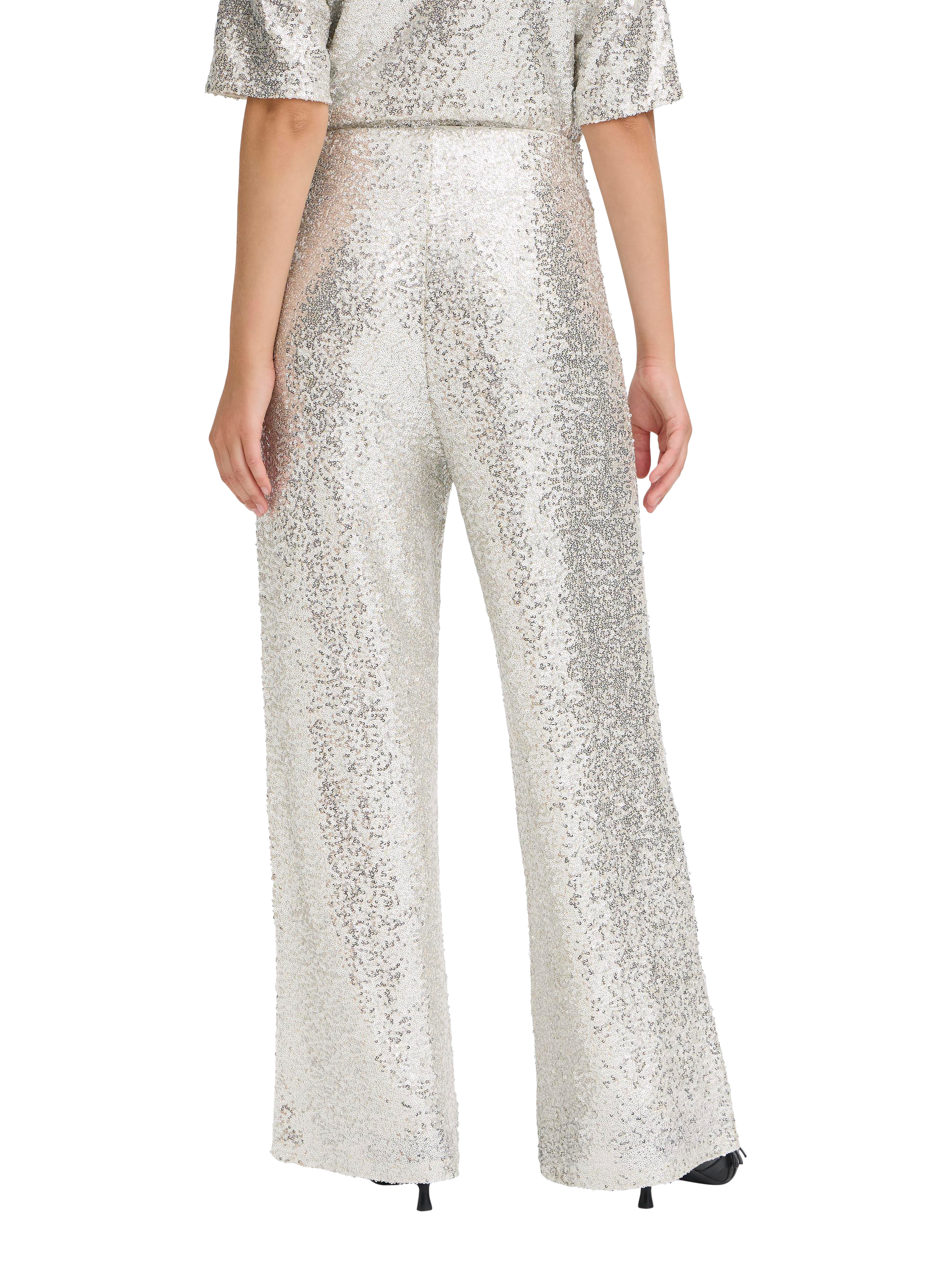 Product image 2 of 7, which shows ICHI Fauca Wide Leg Sequin Trousers , Frosted Almond, XS