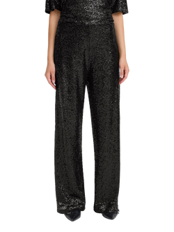 ICHI Fauca Wide Leg Sequin Trousers, Black