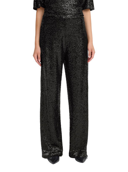 ICHI Fauca Wide Leg Sequin Trousers, Black