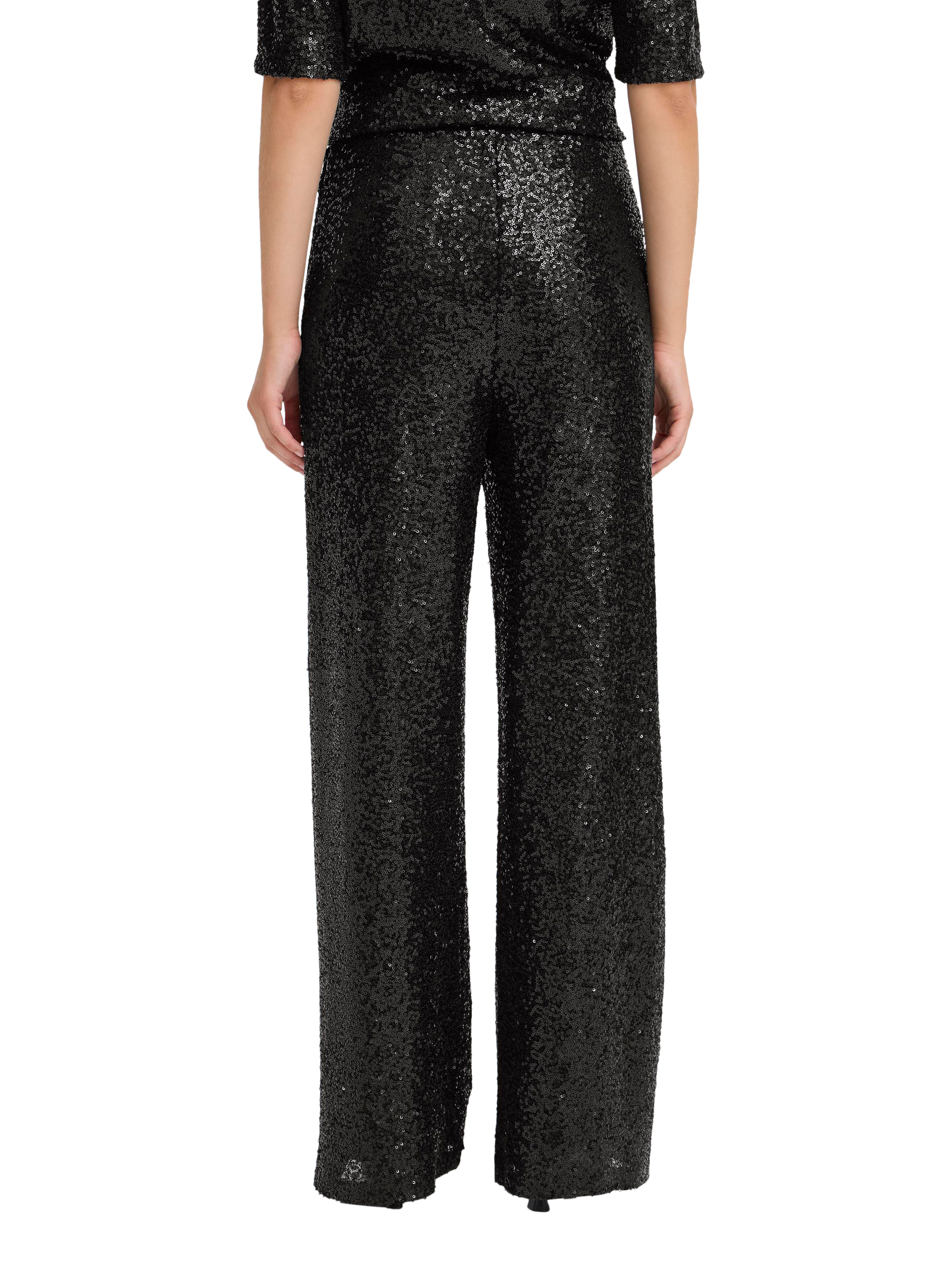 Product image 2 of 7, which shows ICHI Fauca Wide Leg Sequin Trousers , Black, XS