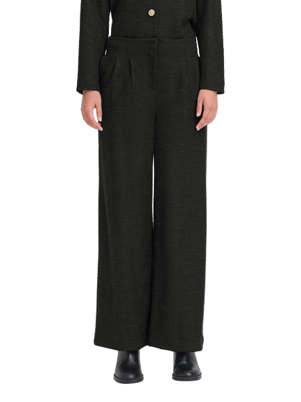 ICHI Kate Gleam Wide Leg Shimmer Trousers, Black