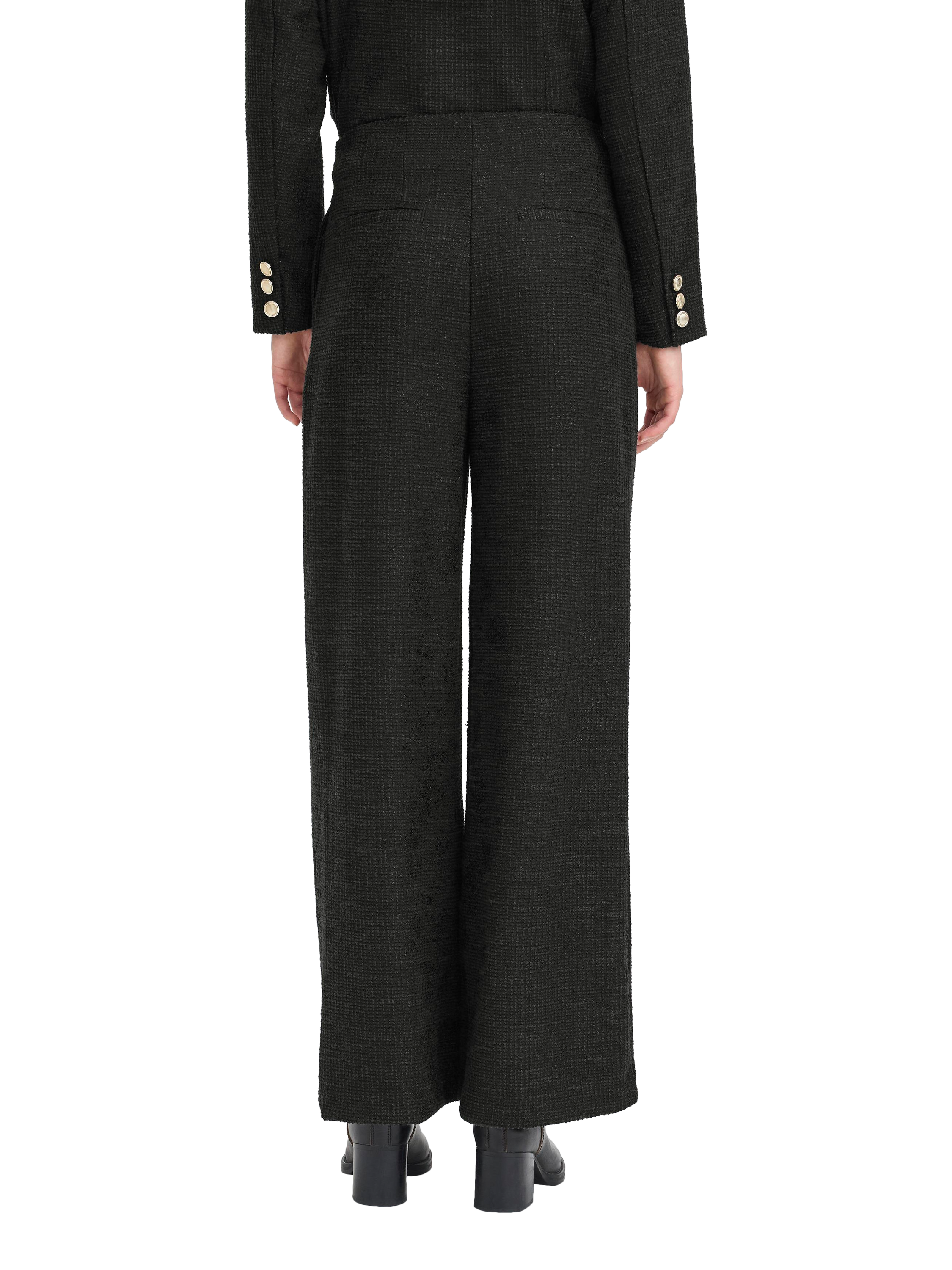 Product image 2 of 7, which shows ICHI Kate Gleam Wide Leg Shimmer Trousers , Black, XS