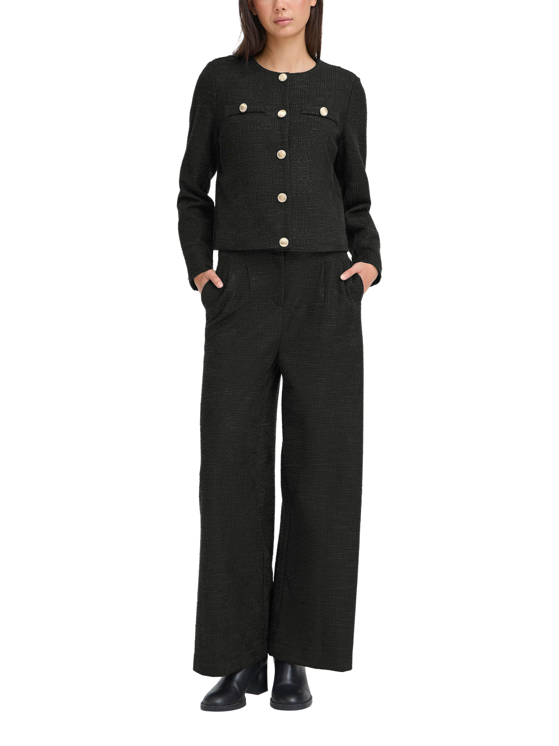 Product image 3 of 7, which shows ICHI Kate Gleam Wide Leg Shimmer Trousers , Black, XS