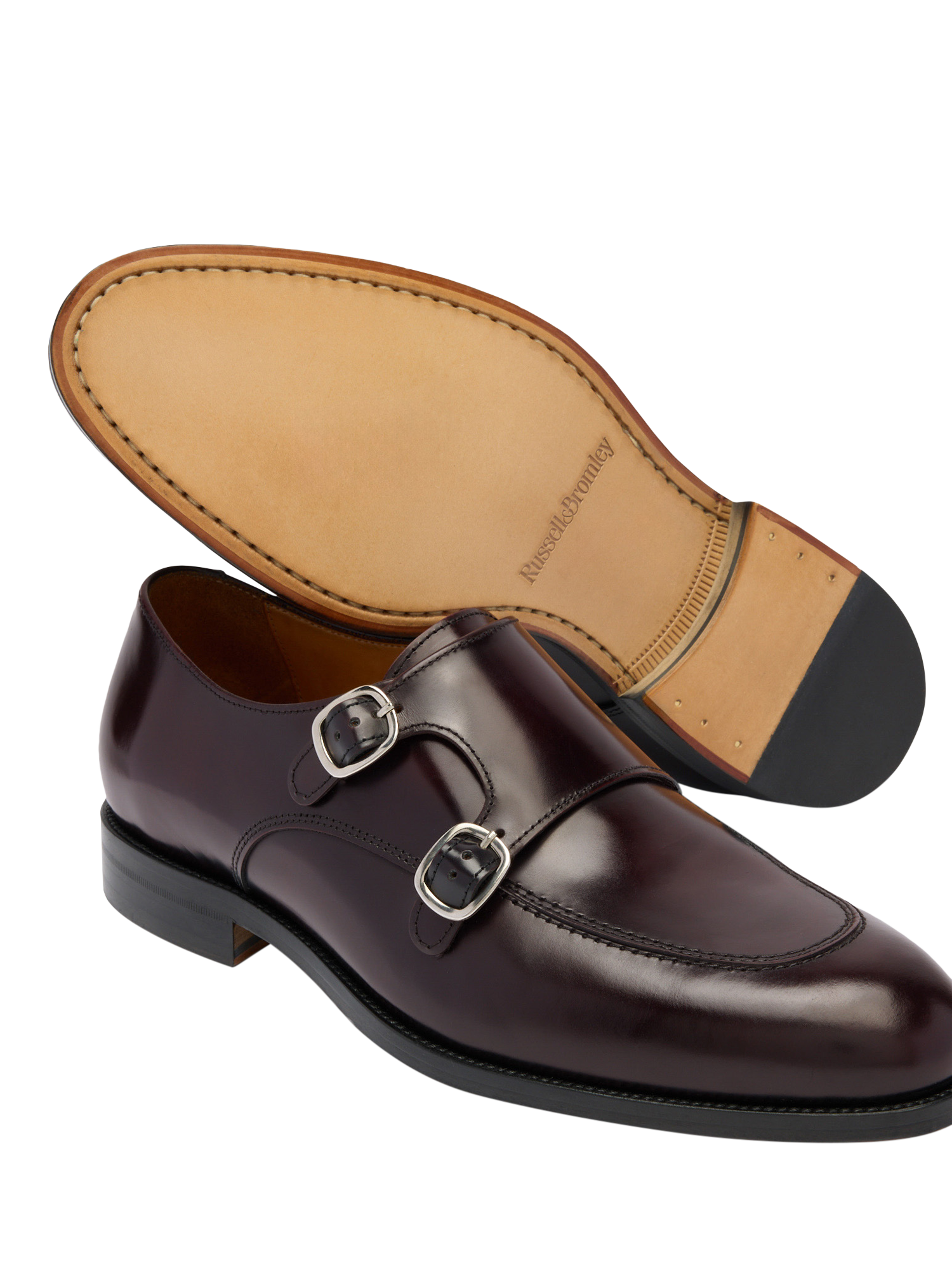 Product image 3 of 4, which shows Russell & Bromley Barton Leather Monk Shoes, Red, 6