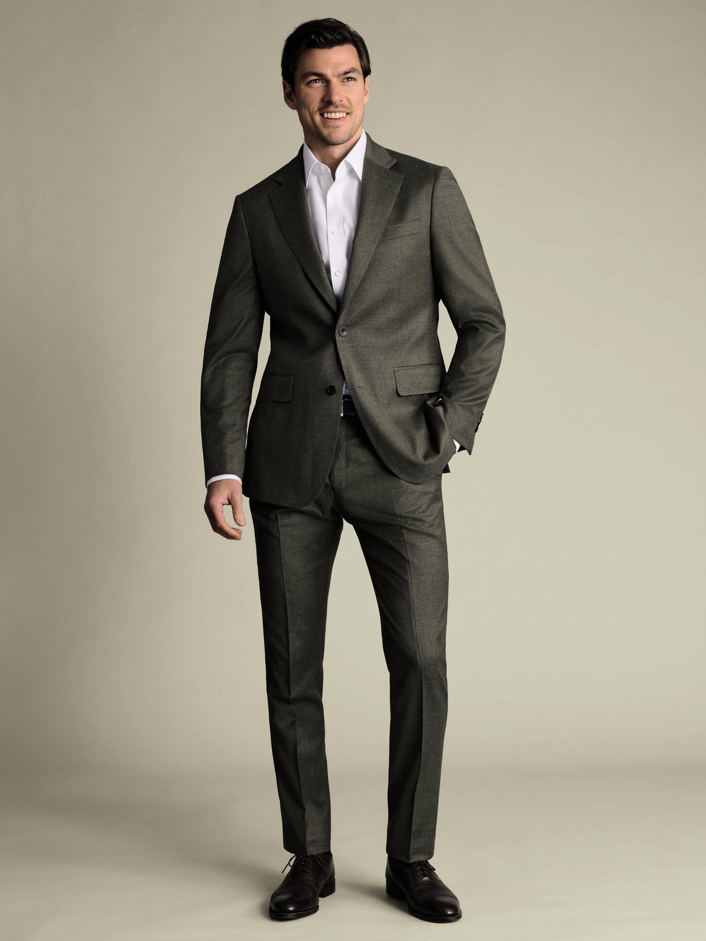 Product image 1 of 5, which shows Charles Tyrwhitt Wool Rich Suit Jacket, Olive Green, 36S