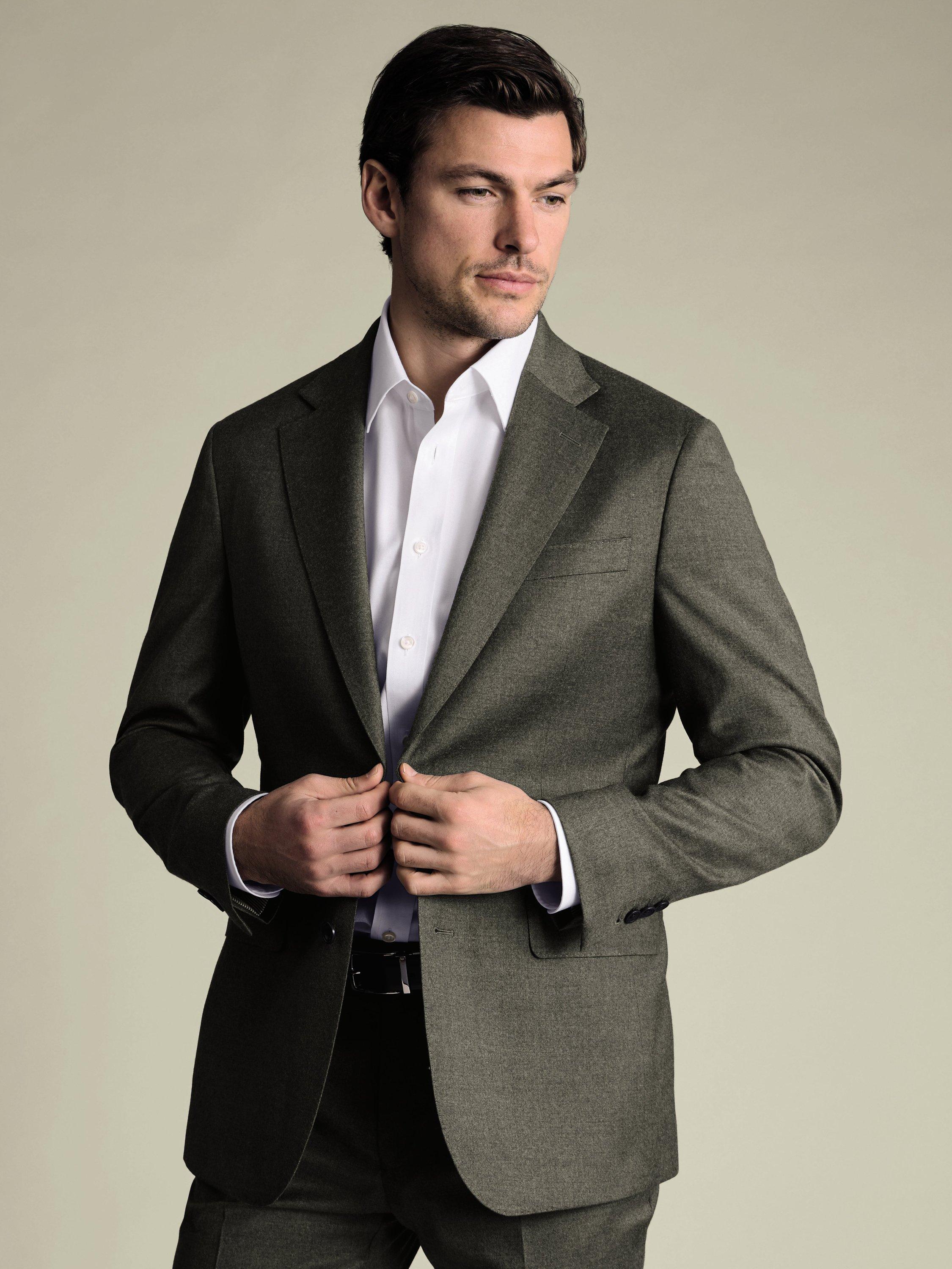 Product image 2 of 5, which shows Charles Tyrwhitt Wool Rich Suit Jacket, Olive Green, 36S