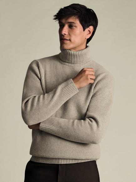 Charles Tyrwhitt Merino Wool Roll Neck Jumper, Oatmeal, Oatmeal