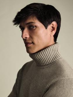 Charles Tyrwhitt Merino Wool Roll Neck Jumper, Oatmeal - view 2, Oatmeal