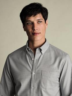 Charles Tyrwhitt Non-Iron Twill Gingham Shirt - view 2, Light Grey