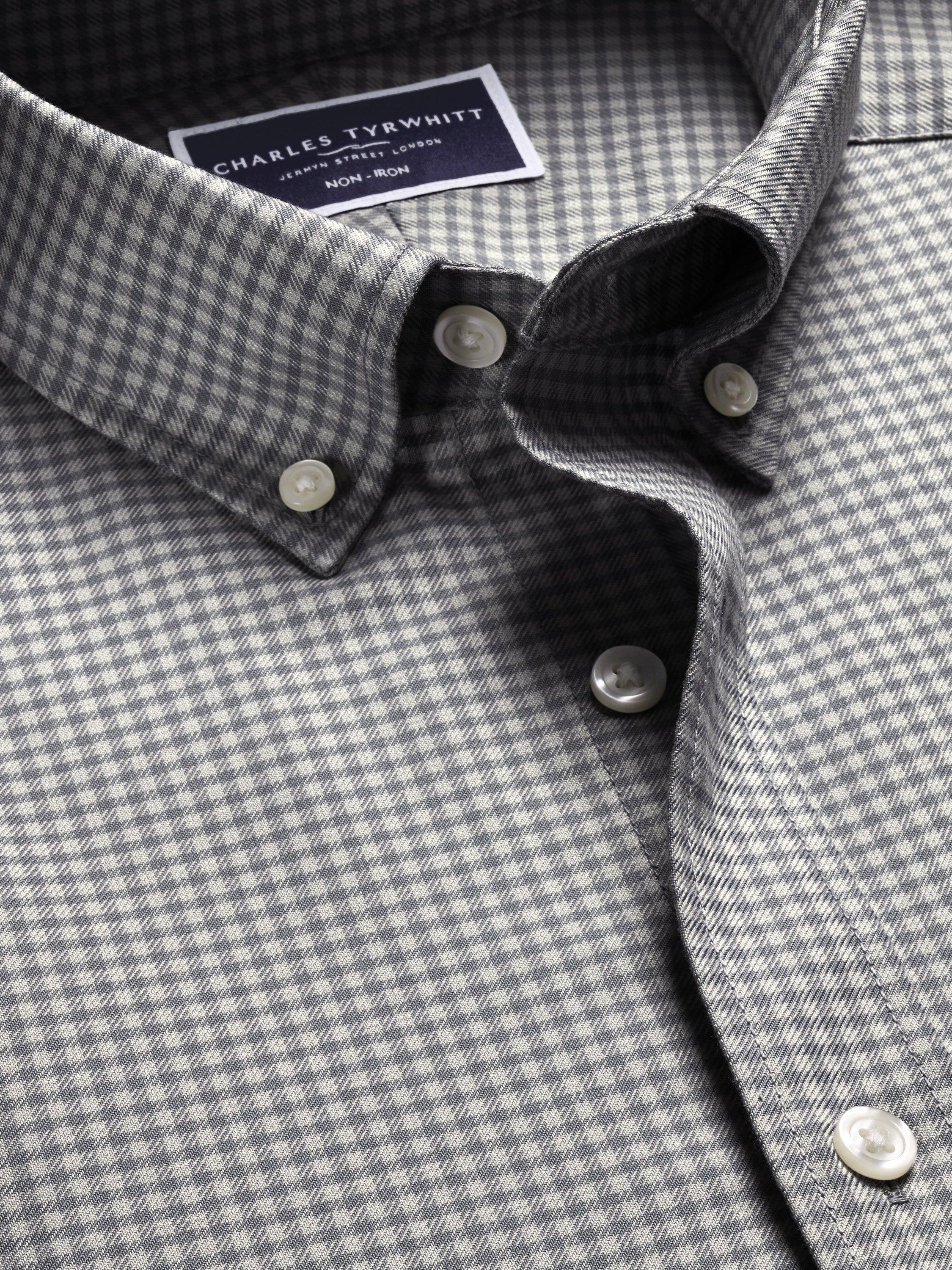 Product image 4 of 5, which shows Charles Tyrwhitt Non-Iron Twill Gingham Shirt, Light Grey, S
