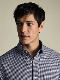 Charles Tyrwhitt Non-Iron Twill Gingham Shirt - view 2, Ink Blue