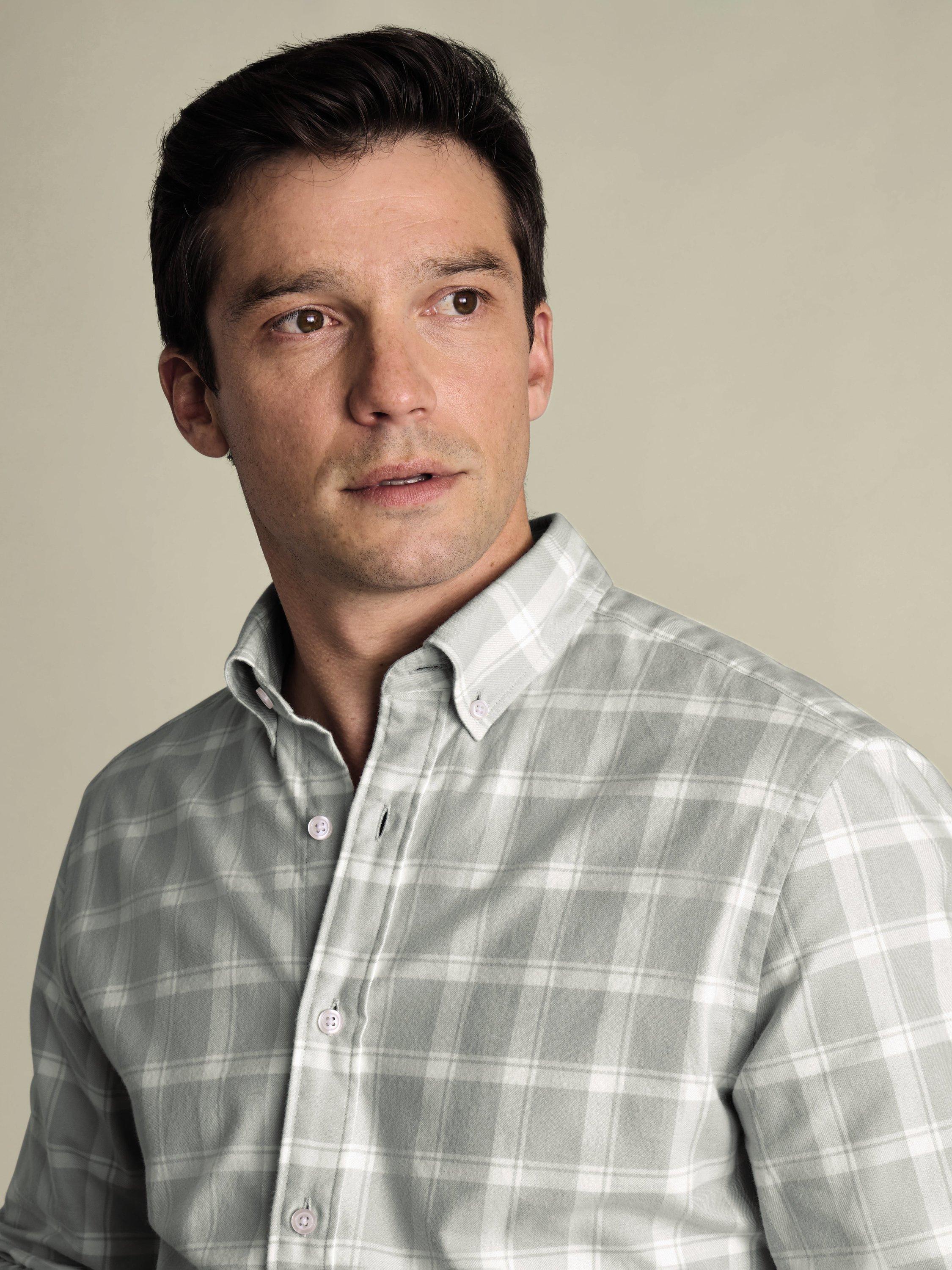 Product image 2 of 5, which shows Charles Tyrwhitt Brushed Flannel Check Shirt, Light Grey, L