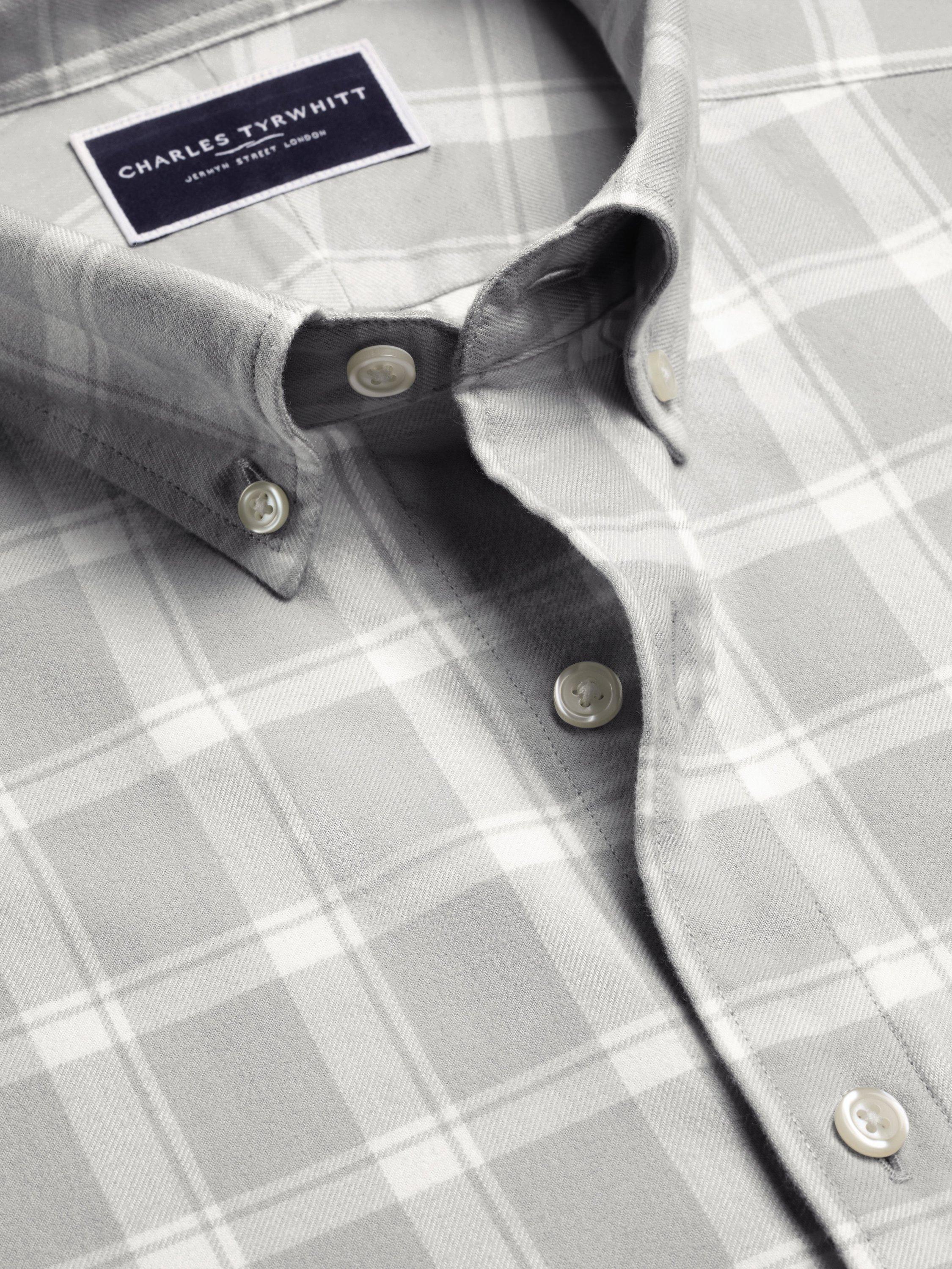 Product image 4 of 5, which shows Charles Tyrwhitt Brushed Flannel Check Shirt, Light Grey, L