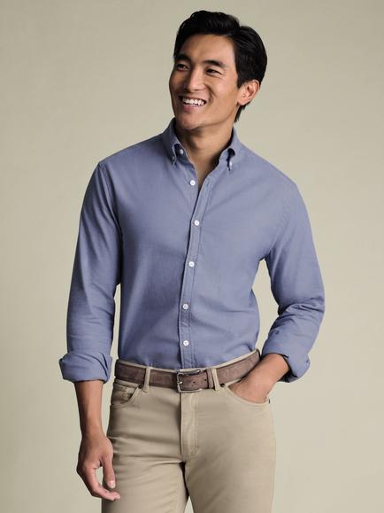 Charles Tyrwhitt Brushed Flannel Shirt, Denim Blue, Denim Blue