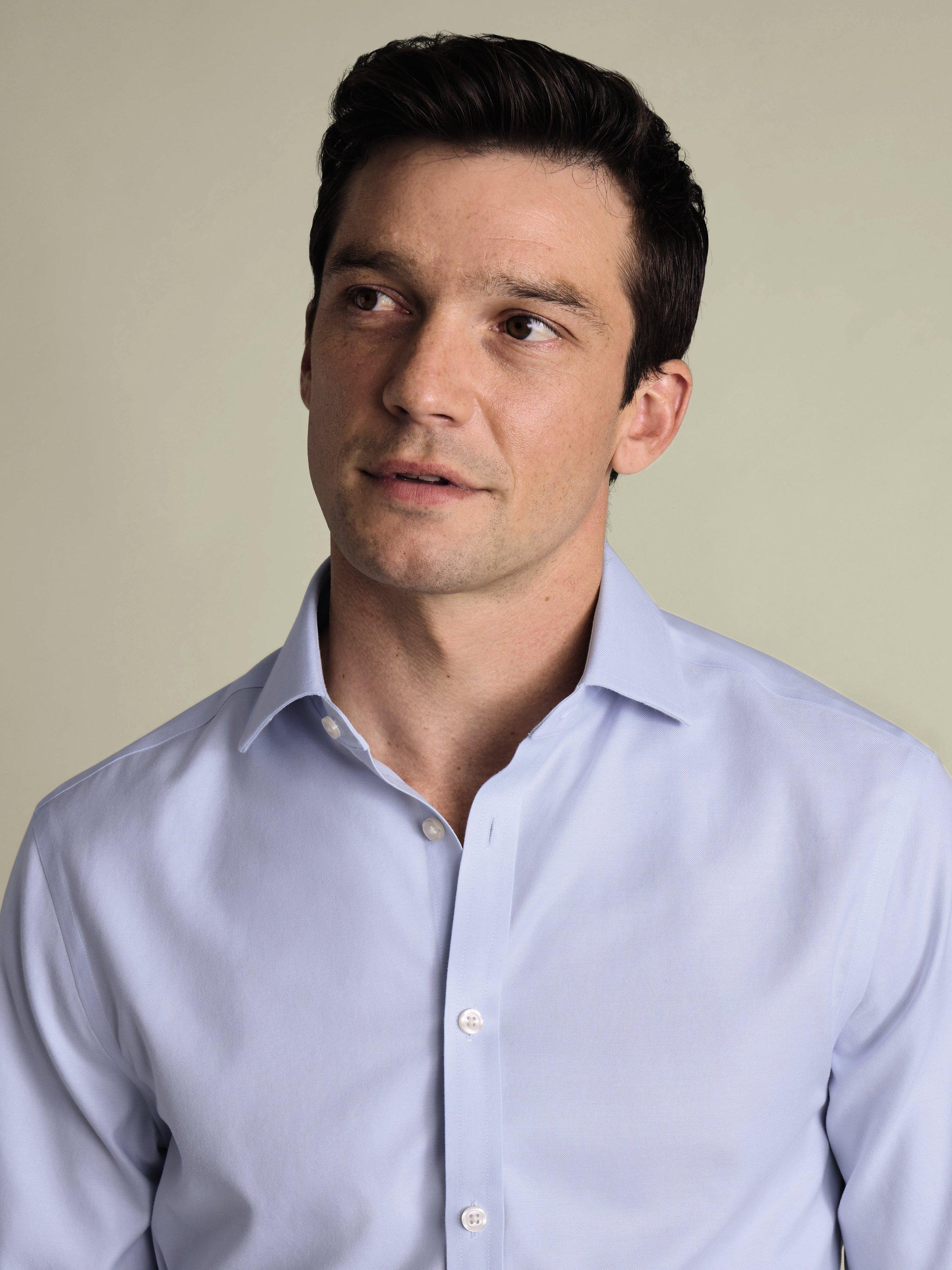 Product image 2 of 6, which shows Charles Tyrwhitt Non-Iron Twill Shirt, Ice Blue, 15.5/33