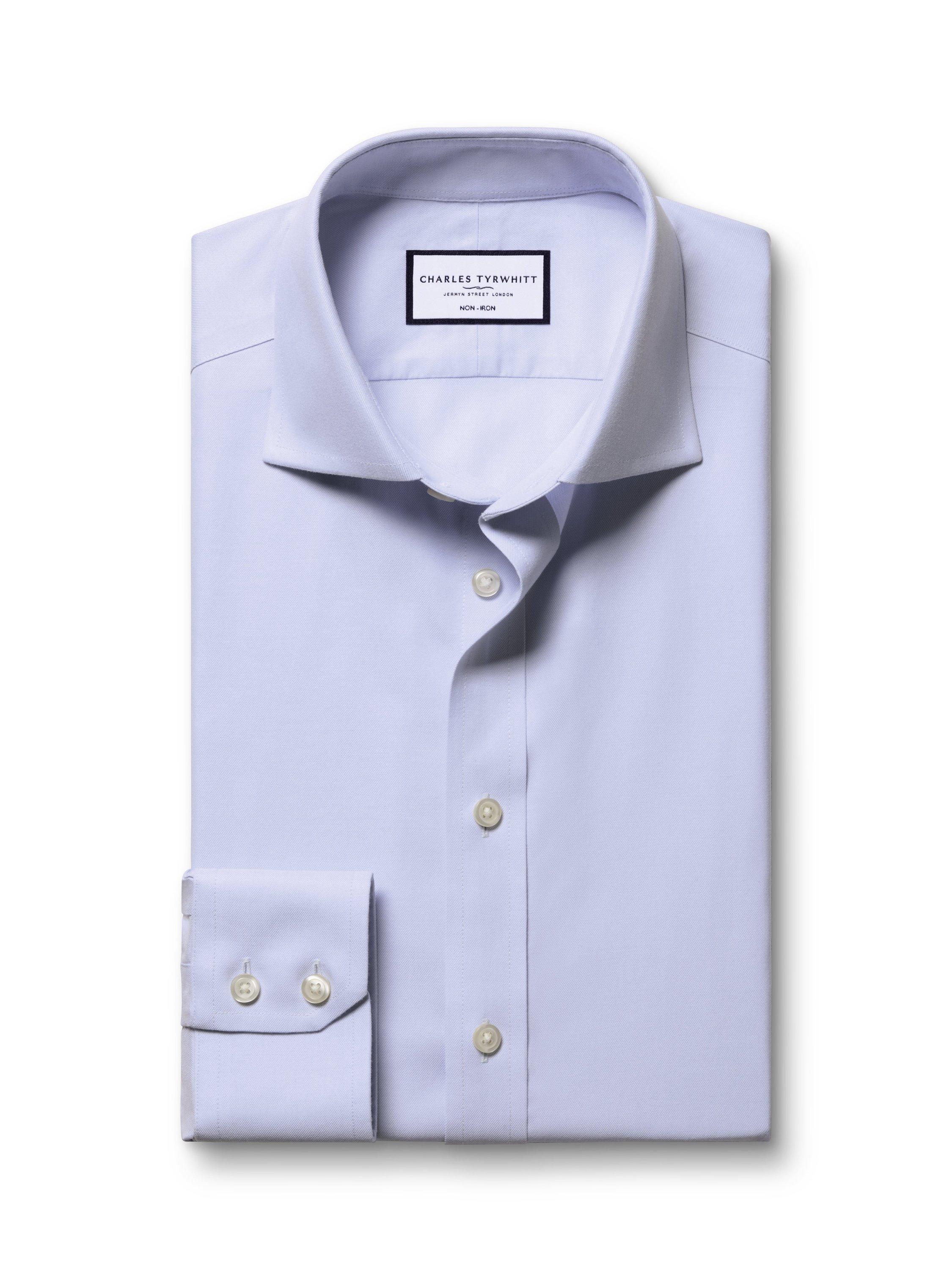 Product image 5 of 6, which shows Charles Tyrwhitt Non-Iron Twill Shirt, Ice Blue, 15.5/33