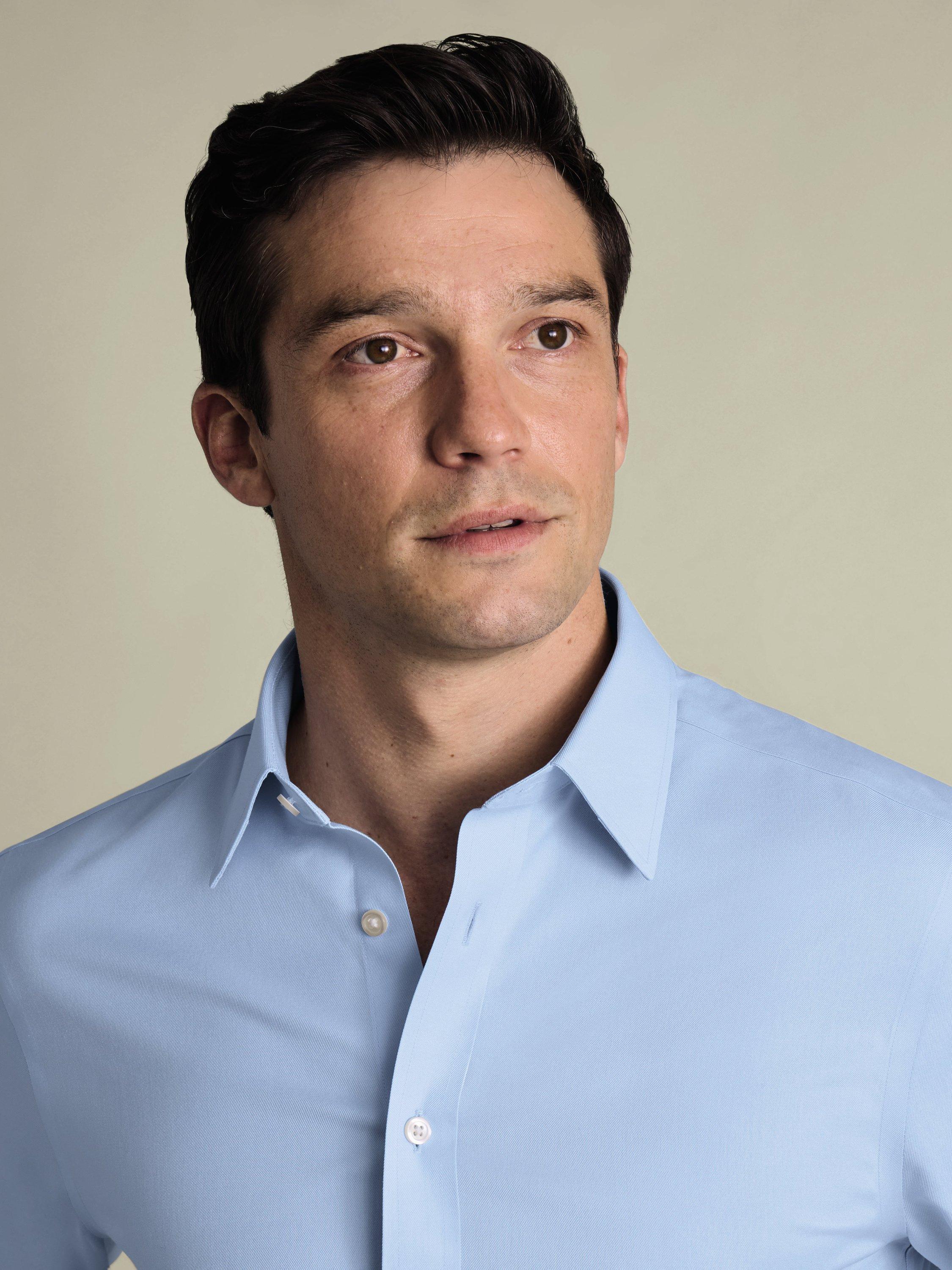 Product image 2 of 6, which shows Charles Tyrwhitt Point Collar Non-Iron Twill Shirt, Sky Blue, 14.5/33