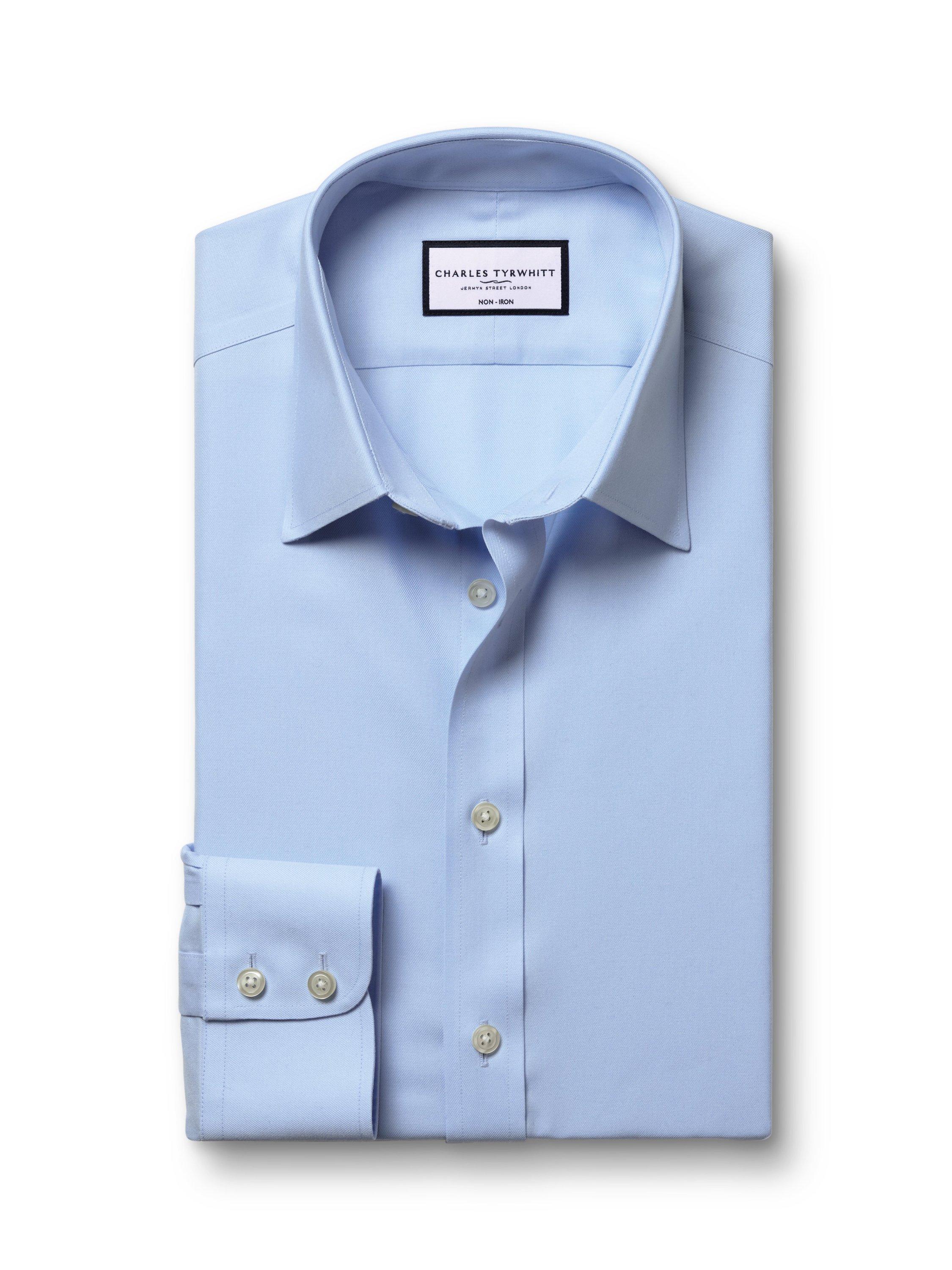 Product image 5 of 6, which shows Charles Tyrwhitt Point Collar Non-Iron Twill Shirt, Sky Blue, 14.5/33